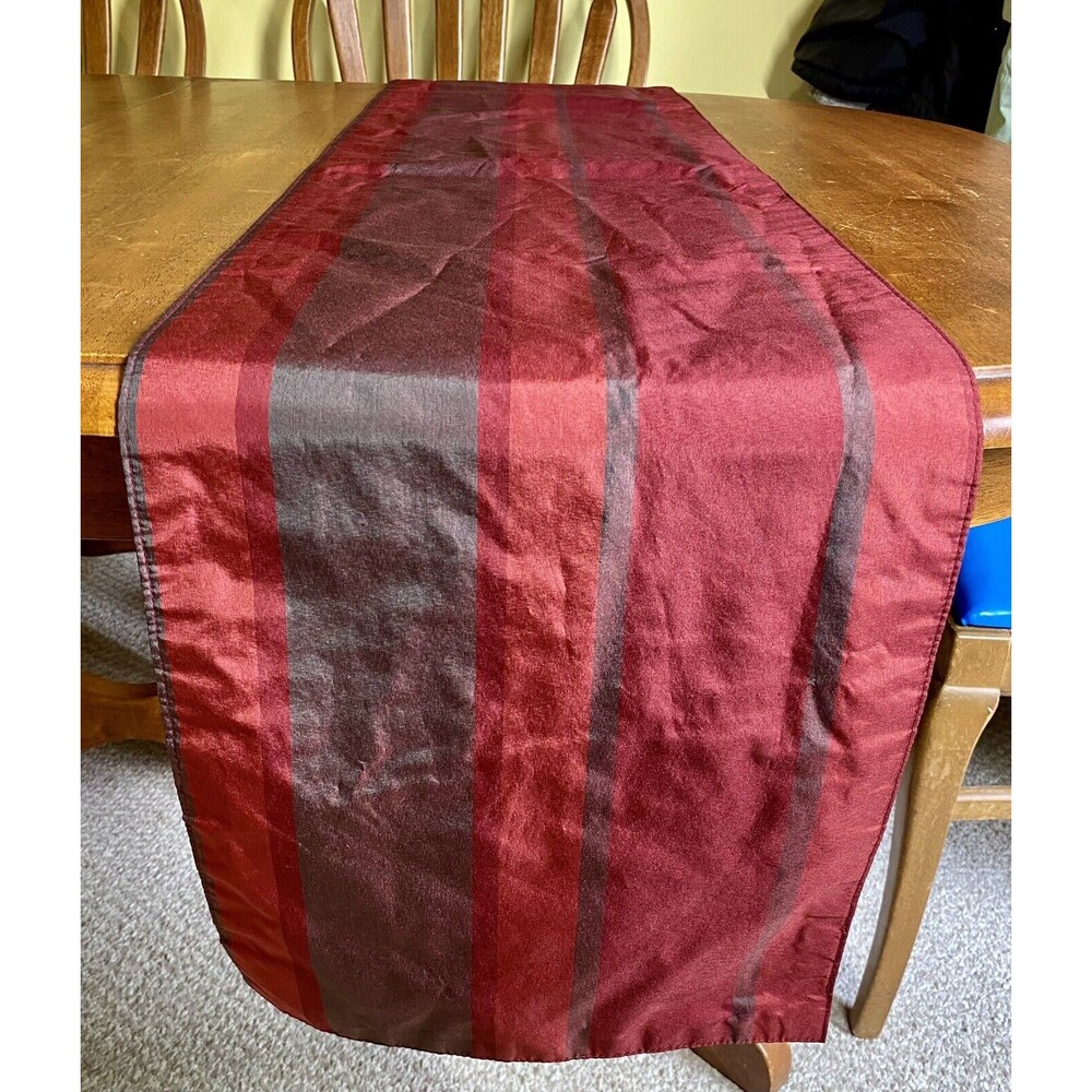 Burgundy Striped Long Table Runner 88 x 13" Festival Fall Holiday Classic